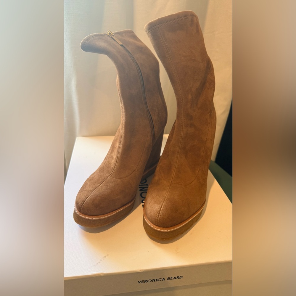 Veronica Beard Arlo Suede Wedge Booties - Hazelwood - Size 10 NWOT